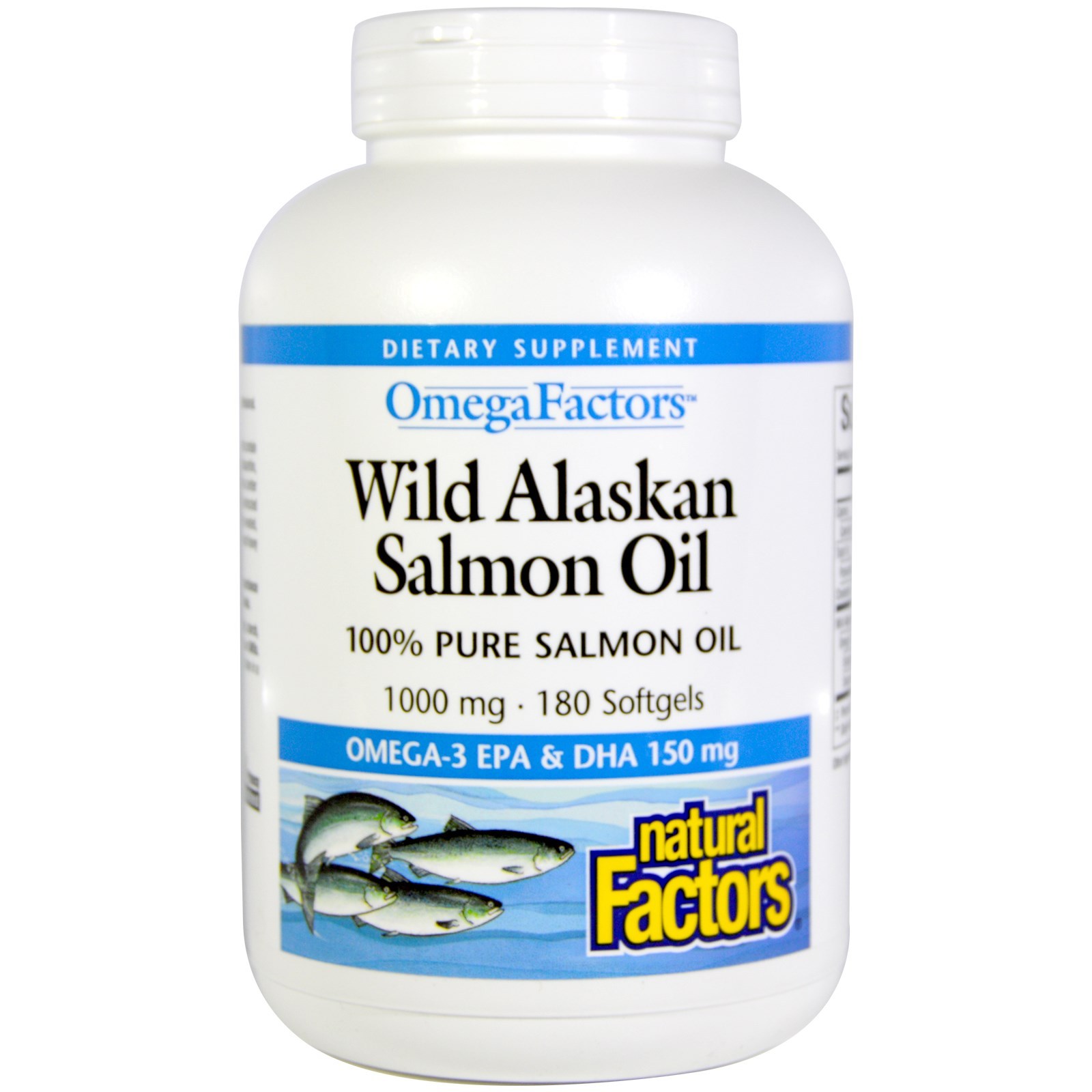 น้ำมันปลา จากปลาแซลมอนธรรมชาติอลาสก้า Natural Factors Omega Factors 1,000 mg, 180 เม็ด รูปที่ 1