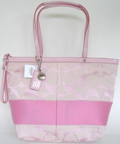 ขาย ขาย กระเป๋า Coach Signature Light Pink Stripe Tote Bag 13548 รูปที่ 1