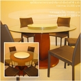 ชุดโต๊ะอาหารกระจกนิรภัย ยี่ห้อ D2F + เก้าอี้หุ้มหนังพีวีซี 6 ตัว