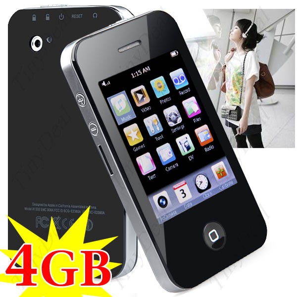4GB เครื่องเล่น Mp3 Mp4 รูปทรง Iphone รุ่นใหม่ เพิ่มเมมโมรี่ได้อีกถึง 8GB(มีสีดำ และสีขาว) รูปที่ 1