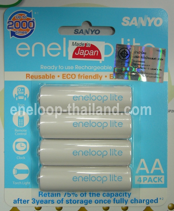 SANYO Eneloop Lite AA 4 ก้อน รุ่นใหม่ชาร์จได้ 2000 ครั้ง รูปที่ 1