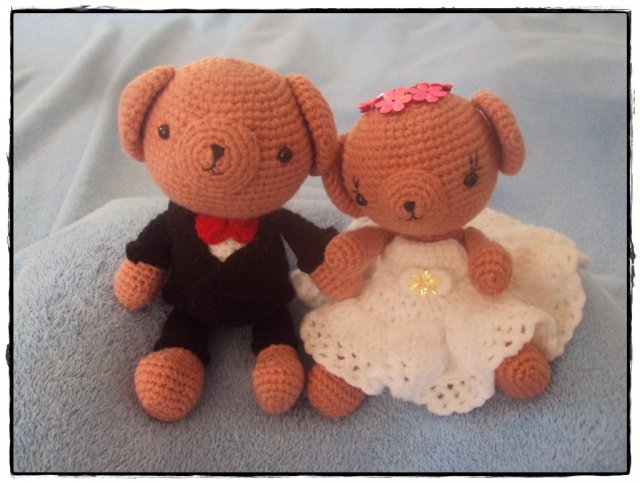 ขายตุ๊กตาถักไหมพรม คู่หมีน้อยแต่งงาน รูปที่ 1