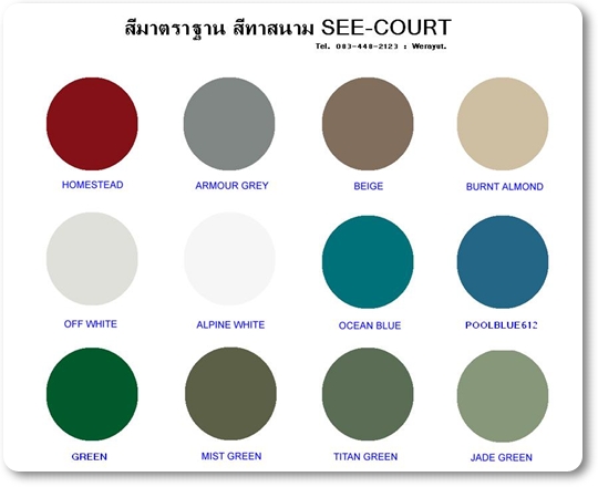 ขาย สีทาสนามเทนนิส SEE-COURT (ยี่ห้อ ซีคอร์ท เจ้าแรกดั้งเดิม) สีทาสนามบาสเก็ตบอล สีทาสนามกีฬาในร่มกลางแจ้ง สนามเด็กเล่น ทางเดิน ลู่วิ่ง รายแรกในราคาโรงงานมานานหลายสิบปี รูปที่ 3