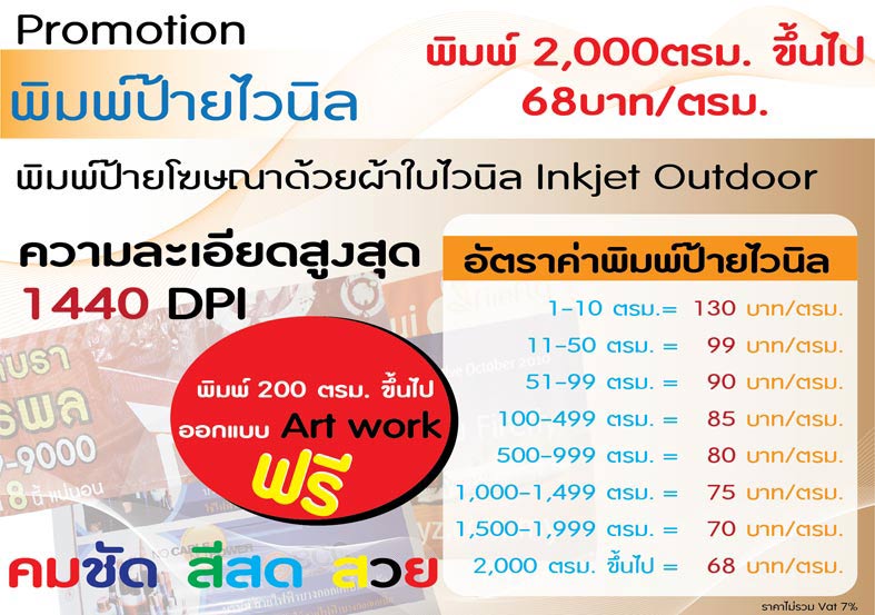 พิมพ์ป้ายไวนิล Inkjet Outdoor ราคา 68บาท/ตรม. ตอกตาไก่ฟรี รูปที่ 1