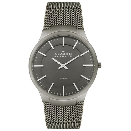 Skagen Men's 694XLTTM Titanium Collection Gray Mesh Stainless Steel Gray Dial Watch รูปที่ 1