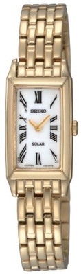 Seiko White Dial Gold Tone Stainless Bracelet Solar Ladies Watch - SUP032