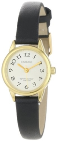 Carriage by Timex Women's C3C60230 Round Gold-Tone Black Leather Strap Watch