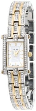 Pulsar Women's PEGE24 Swarovski Crystal Jeweled Two-Tone Silver Dial Watch