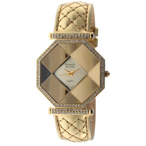 Kenneth Jay Lane Women's KJ4449-G Gold-Tone Patent Quilted Leather Strap Watch รูปที่ 1