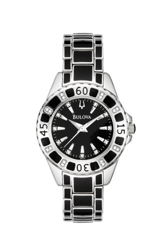 Bulova Women's 98R129 Diamond Accented Case Bracelet Black Dial Watch รูปที่ 1