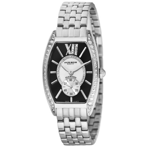 Akribos XXIV Women's AKR470BK Diamond Swiss Quartz Tourneau Bracelet Strap Watch รูปที่ 1