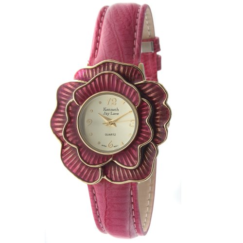 Kenneth Jay Lane Women's KJ4738-PK Gold-Tone Pink Flower Leather Strap Watch รูปที่ 1