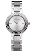 BURBERRY SILVER TONE STAINLESS STEEL ETCHED LOGO WATCH BU1181