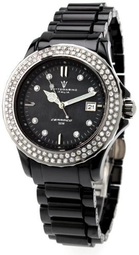 Ceramic Ladies Crystal Bling Black Pearl Watch Sottomarino รูปที่ 1