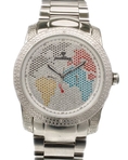 Just Bling Men's JB-8174-E Rock Star Stainless Steel World Map Diamond Watch