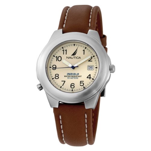 Nautica Men's N07501 Leather Round Analog Indiglo Watch รูปที่ 1