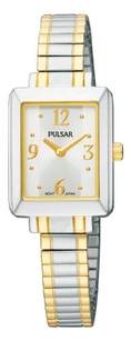 Pulsar Women's PTA434 Two-Tone Expansion Bracelet Silver-Tone Case Silver Sunray Dial Watch