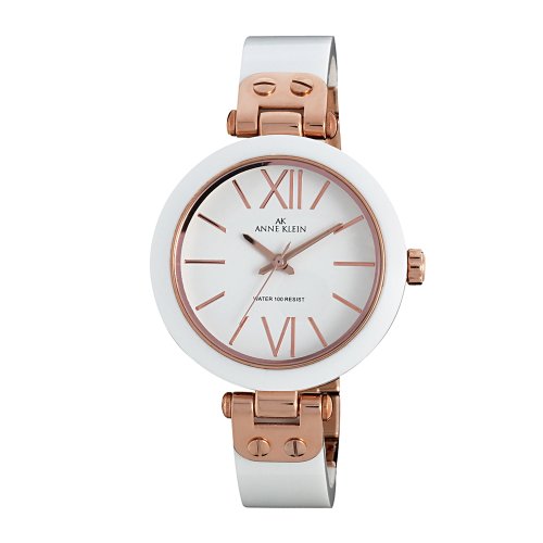 AK Anne Klein Women's 109652RGWT Rosegold-Tone White Plastic Bezel and Bangle Bracelet Watch รูปที่ 1