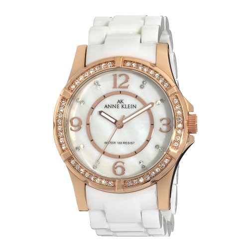 AK Anne Klein Women's 109588RGWT Swarovski Crystal Accented Rosegold-Tone White Ceramic Watch รูปที่ 1