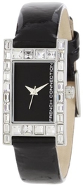 French Connection Women's FC1021B Classic Black Leather Stainless Steel Case Watch