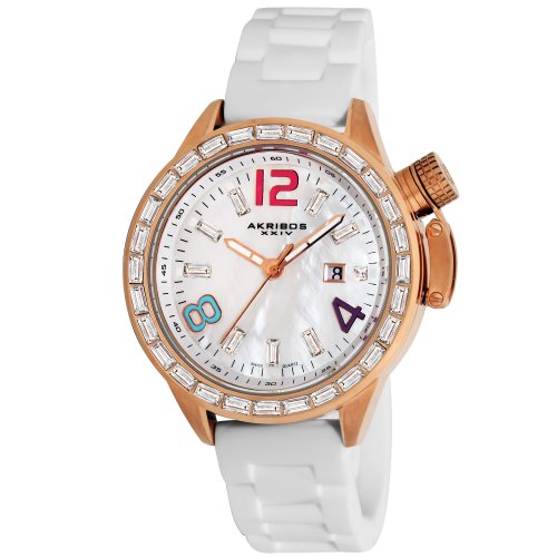 Akribos XXIV Women's AKR468RG Swarovski Crystal Swiss Quarts Mother-Of-Pearl Strap Watch รูปที่ 1