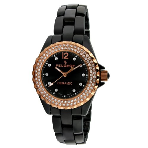 Peugeot Women's PS4892BR Swiss Ceramic Swarovski Crystal Black Dial Watch รูปที่ 1