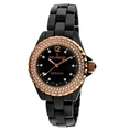 Peugeot Women's PS4892BR Swiss Ceramic Swarovski Crystal Black Dial Watch