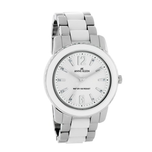 AK Anne Klein Women's 109299WTSV Swarovski Crystals Silver-Tone and White Enamel Accented Watch รูปที่ 1