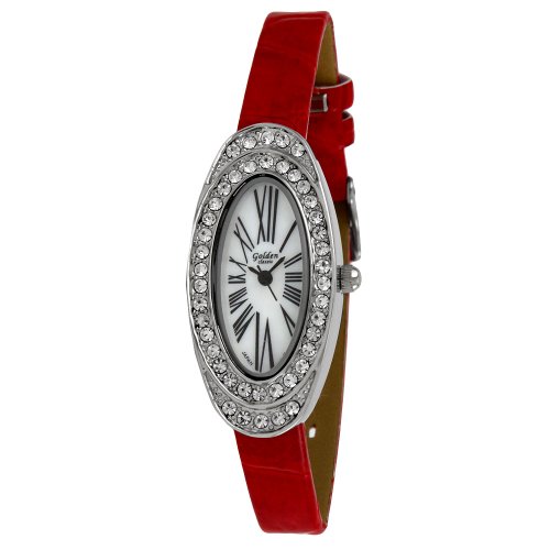 Golden Classic Women's 5146_red Spring Fling Oval Rhinestone Crocodile-Print Leather Watch รูปที่ 1