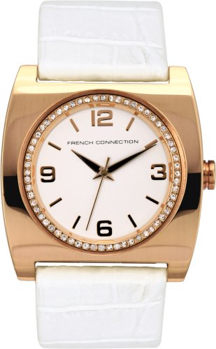 French Connection Women's FC1027W White Leather Strap Gold-tone Leather Strap Watch รูปที่ 1