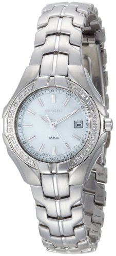 Seiko Women's SXDB69 Silver-Tone White Mother Of Pearl Dial 22 Diamonds Watch รูปที่ 1