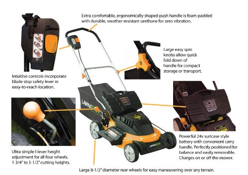 LAWNATRON Green 20-inch 24-volt Cordless Electric Lawn Mower with Removable Battery with Mulch/bag/side Discharge Attachments / Battery Capacity Indicator - By Greenyard Keeper รูปที่ 4