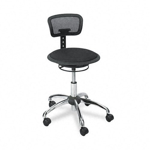 Safco Products - Safco - Adjustable-Height Stool, Black Mesh Fabric Seat/Back, Chrome Base/Accents - Sold As 1 Each - Stylish, durable construction. - Ring lift mechanism allow easy accessibility at any position. - Cushioned seat for comfort.  รูปที่ 1