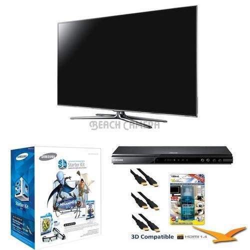 Samsung UN46D8000 55 Inches 1080p 240Hz 3D LED HDTV (Silver) 3D Bundle with UN46D8000, BDD5500 3D Blu Ray Player, SSG-P3100M 3D Starter Kit, Xtreme 6 ft 1.4v HDMI Cables (x3), and TV Screen Cleaning Solution รูปที่ 1