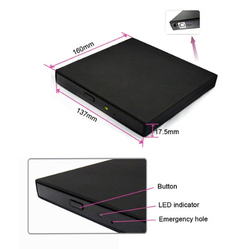 Slim USB 2.0 External Slim USB 2.0 CD-ROM Drive for Acer Aspire One 8.9 (all) mini laptops and Acer Aspire One AO751h AOA110 AOA150 AOD150 AOD250 seires Netbooks 