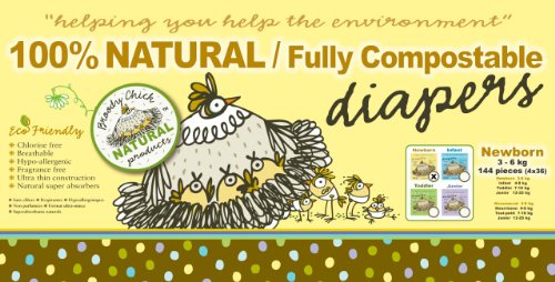 Broody Chick 100% Natural Fully Compostable Diapers Jumbo Box (Newborn 6.6 - 13.2 lbs. (144-Count)) รูปที่ 1