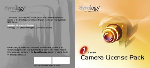 Synology IP Camera License Pack for 1 (CLP1) ( CCTV ) รูปที่ 1