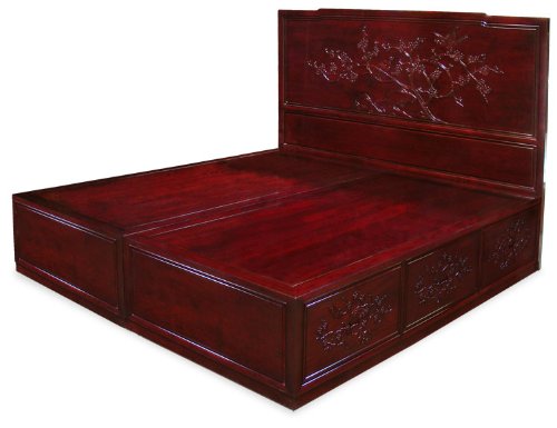 Chinese-Style King Size Rosewood Platform Bed - Cherry Blossom Design  รูปที่ 1