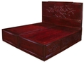 Chinese-Style King Size Rosewood Platform Bed - Cherry Blossom Design 