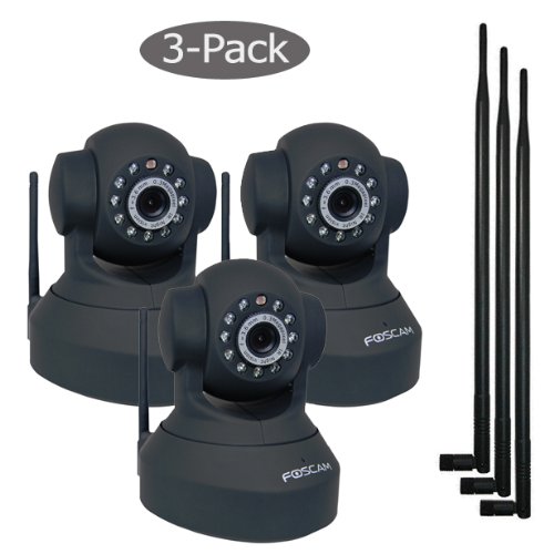 Foscam New Version FI8918W Pan & Tilt Wireless IP Camera + Bonus 9dbi Antennas - Infrared Night Vision, 2 Way Audio, Motion Detection Email Alert, Windows and Mac Compatiable, Black, 3 Pack kit ( Foscam CCTV ) รูปที่ 1