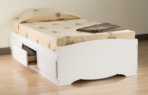 White Twin Size Platform Storage Bed with Drawers  รูปที่ 1