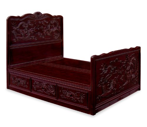 Chinese-Style Queen Size Rosewood Platform Bed - Imperial Dragon & Phoenix Design  รูปที่ 1