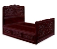 Chinese-Style Queen Size Rosewood Platform Bed - Imperial Dragon & Phoenix Design 