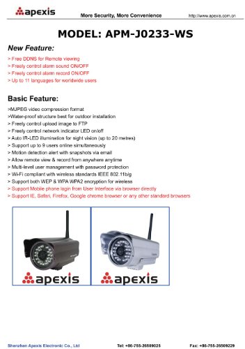 Apexis AMP-J0233 Outdoor Waterproof Wireless/wired Ip Camera with Night Vision and Motion Detection Alarm, Apple Mac and Windows compatible, Silver. ( CCTV ) รูปที่ 3