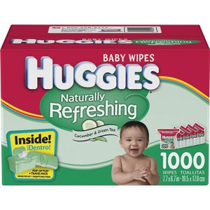 HUGGIES Naturally Refreshing Baby Wipes With Cucumber & Green Tea, 1000 Count, Bonus pop-up tub & travel pack รูปที่ 1