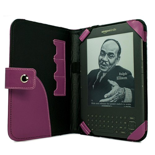 Amazon Kindle Leather Cover, Unique Purple Design with Black Graphite Accent ( Kindle 3G , 3G + Wifi , Wifi Only ) + Compatible Kindle Earbud Earphones with Microphone + Vangoddy Live * Laugh * Love Wrist Band!!! (Kindle E book reader) รูปที่ 4