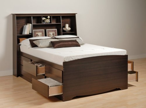 Tall Full Size Platform Bed with Bookcase Headboard - Prepac Furniture - EDB-5612-SET-2  รูปที่ 1