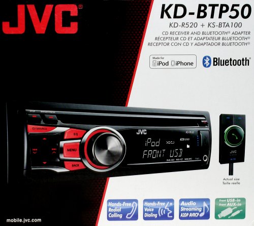 JVC KD-BTP50 In-Dash Single DIN CD/MP3/WMA Receiver with Included Bluetooth Adapter, USB and Auxiliary Input (JVC KDBTP50) ( JVC Car audio player ) รูปที่ 1