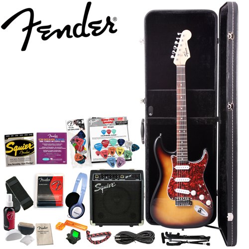 Squier by Fender Stop Dreaming, Start Playing Value Pack: Brown Sunburst SE Special Strat with Squier SP-10 Amp (Upgrade Pack includes: Squier Strings, Fender String Winder, Samson Headphones, Fender Guitar Slide, Dunlop Capo, Fender String Care & Polishing Kit & MBT Hard Case) Fender/ GO-DPS 12 Pack Pick Sampler (Part# DPS-FN-SAMPLER) ( Squier by Fender guitar Kits ) ) รูปที่ 1