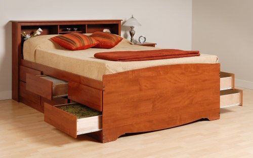 Tall Full Size Platform Bed and Headboard in Cherry - Monterey Collection - Prepac Furniture - CBD-5612-SET  รูปที่ 1